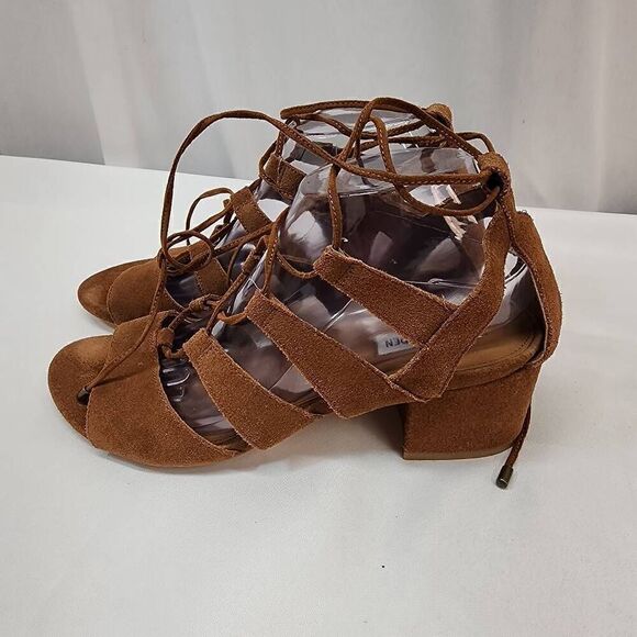 Steve Madden Size 9.5 Hydii Gladiator Suede Leather Chunky Heel In Brown N - Picture 6 of 11